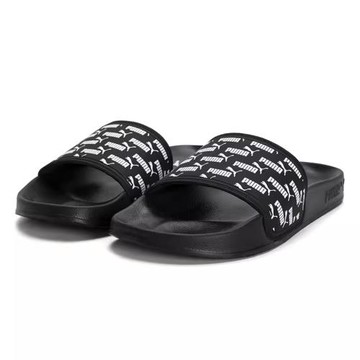 PUMA彪馬 男女款黑白色字母logo軟底休閑沙灘運動涼拖鞋 360263