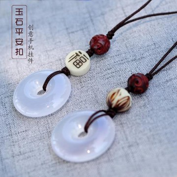 玉石平安扣手機掛件吊墜男女款掛飾個性玉石古風情侶一對手機鏈短