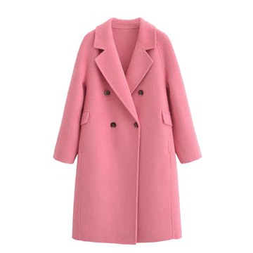 玫紅色西裝外套女2025新款秋冬中長款雙面羊絨大衣高級感毛呢chic