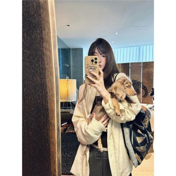 錢美西絲綢感寬松休閑外套棉衣