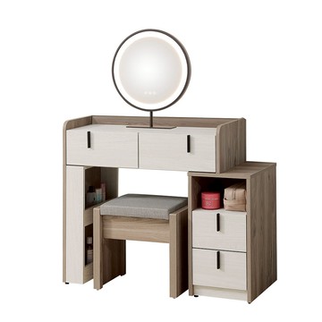 【Hampton 漢汀堡】格斯特2.7尺圓鏡伸縮鏡台-含椅(化妝台/化妝桌/桌子/鏡台/全組/含