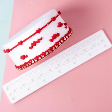 520情人節七夕  心形愛心長條蛋糕圍邊翻糖烘焙硅膠模具