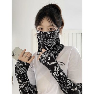 【兩件套】摩托車防曬袖套男女夏季騎行面罩掛耳冰絲機車護臂冰袖
