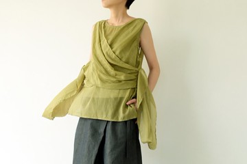 川 衣 WEAR BEING  前後綁帶絲棉背心  芥末綠