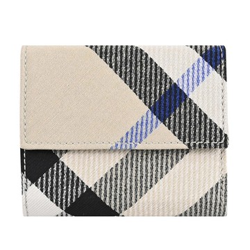 BURBERRY 8086005 英式格紋帆布面料三折零錢袋短夾.米灰