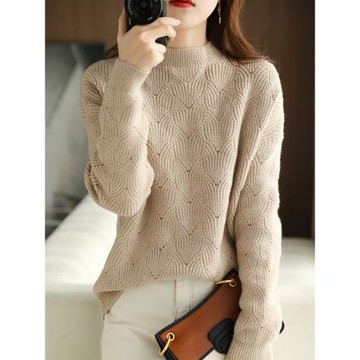 半高領毛衣女寬松慵懶風加厚春秋冬季內搭鏤空中領軟糯針織打底衫