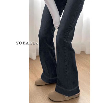 藍灰色高腰微喇牛仔褲女春季新款大碼胖mm彈力顯瘦梨形身材馬蹄褲