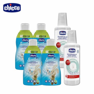 Chicco-奶瓶消毒清潔液1000ml*2+奶瓶食器清潔劑300ml*4