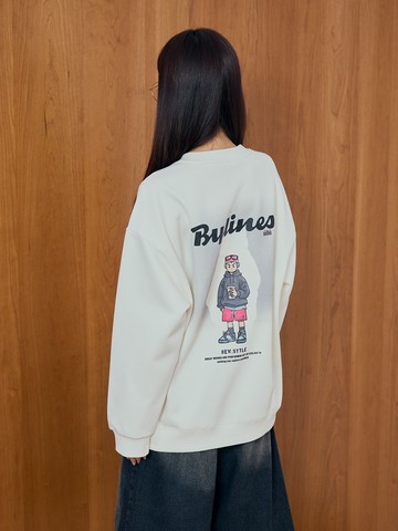 美式休閒男孩背圖大學T