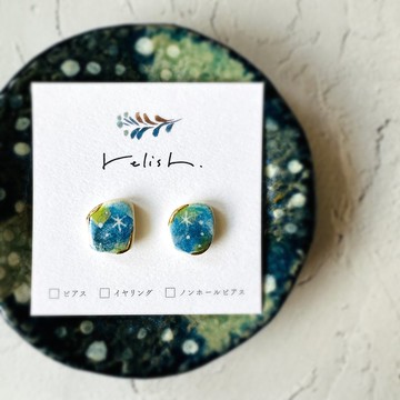 【限量再販】星落夜語｜手繪陶瓷 貼金線 耳環 耳夾 無耳洞耳夾 簡約 星空 星辰 金色 黃色 藍色