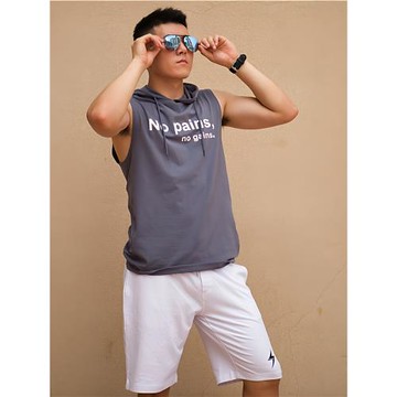 背心男連帽純棉彈力運動休閑健身健美無袖坎肩男士潮牌原創T恤