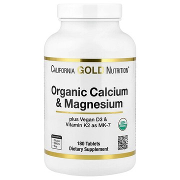 California Gold Nutrition, 有機鈣鎂加 D3 和 K2，180 片