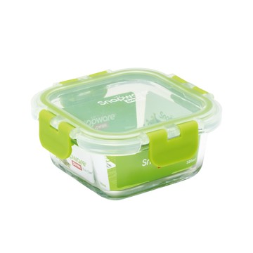 【Snapware康寧密扣】<全新升級系列> 正方形可拆扣玻璃保鮮盒-320ml