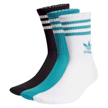 adidas 愛迪達 MID CUT CRW SCK 中筒襪3雙組 IQ3513  XL(30~31cm)  白色 + 綠色 + 黑色