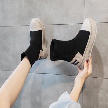 歐貨個性時尚短靴女厚底2025秋冬新款百搭顯瘦彈力靴短筒女瘦瘦靴