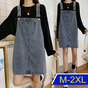 【韓國K.W.】KBN7243脣紅齒白 玩美丹寧百搭裙(中大尺碼/牛仔裙/丹寧/背心裙/洋裝)