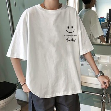 短袖T恤男2022夏季港風大碼休閑半袖體恤衫潮牌寬松七分5分打底衫