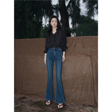 半山集【馬蹄褲】秋季新款高腰女士牛仔褲氣質顯瘦百搭微喇褲2406