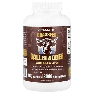 Vitamatic, Grassfed Gallbladder With Bile & Liver, 180 Capsules (500 mg per Capsule)
