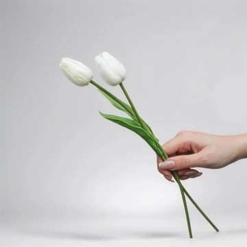 荷蘭蜜桃鬱金香仿真花花材(5入組) 純淨白