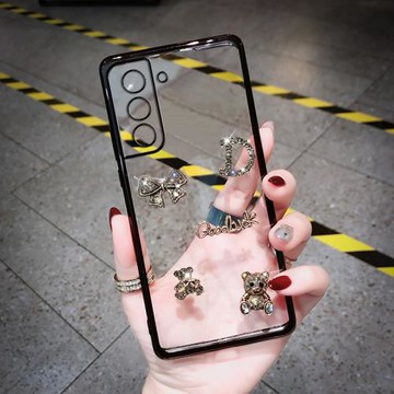 新款奢華水鉆透明三星s21手機殼女款適用galaxys22ultra高檔網紅s23/s24復古小熊時尚高端小眾硅膠軟全包s25
