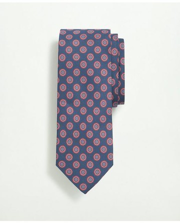 Brooks Brothers Men's Silk Foulard Print Tie | Navy/Red | Size Regular
