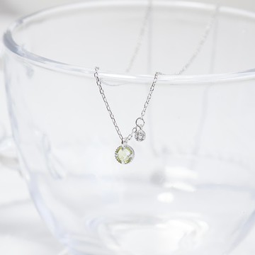 橄欖石mix白水晶925純銀蛋糕爪鑲雙寶石項鍊