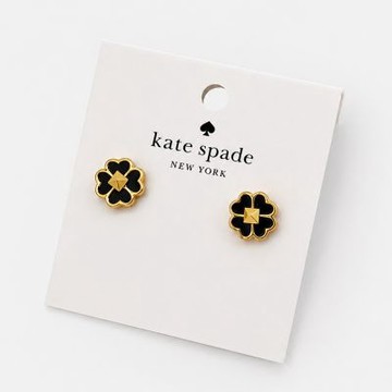 【KATE SPADE】四葉幸運草琺瑯貼耳款耳環 (黑/金色)