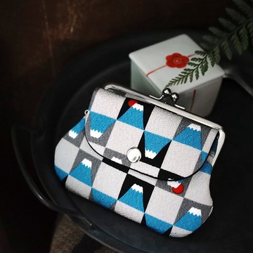 絹織縮緬創意口袋親子口金包-富士吉