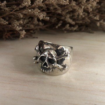 海盜戒指墨西哥騎自行車的人純銀葡萄酒骷髏圖交叉骨加勒比925