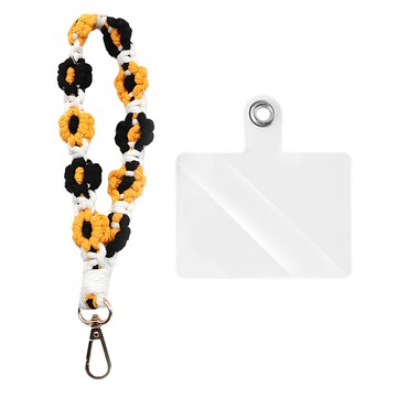 春夏編織小雛菊花朵手腕掛繩 Set 手工編織 時尚可愛 金屬扣環 可掛手機/鑰匙/包包/AirPods  白色+橘色+黑色  1組