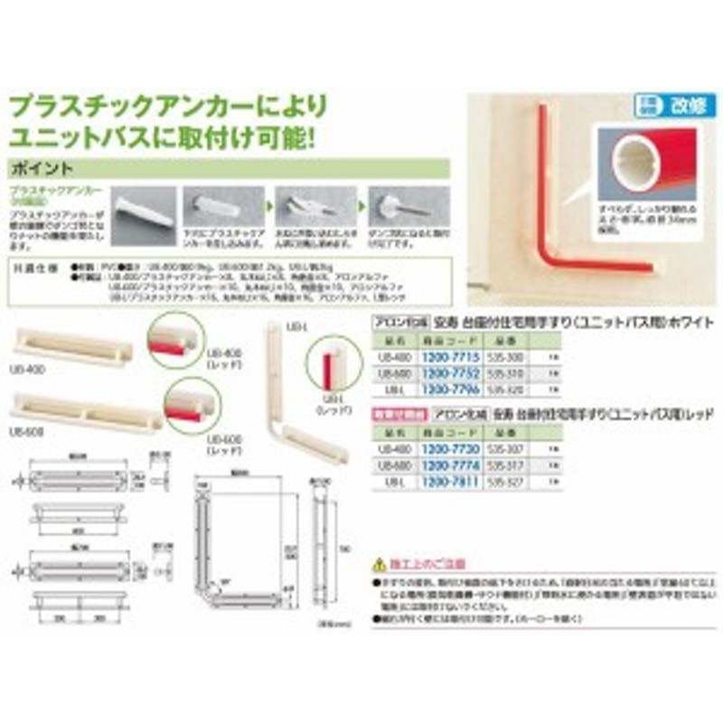 リフォーム用品】 アロン化成 安寿 台座付住宅用手すり ＵＢ－６００ホワイト 通販 LINEポイント最大1.0%GET LINEショッピング