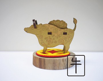 DIY立體卡片/擺飾 (生肖)牛 -雷射雕刻-木製