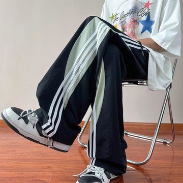 多巴胺速干褲子男潮牌美式三條杠運動褲寬松拼接夏季薄款休閑長褲