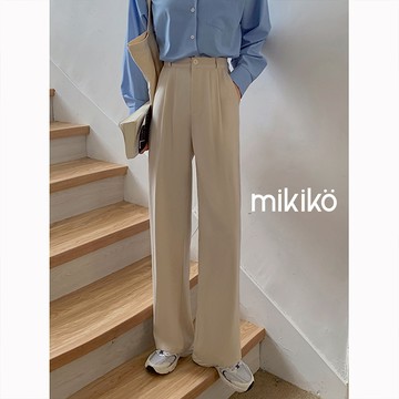 美木子｜S-XL 單釦鬆緊腰西裝長褲 【B20118】四季 高腰 鬆緊腰 顯瘦 落地褲 垂感 西裝褲 闊腿 直筒西裝褲