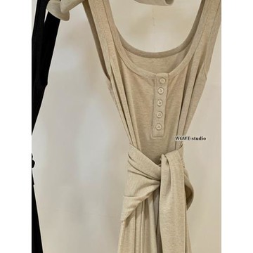 認真賣 吊帶連衣裙子夏季新款垂感修身針織長裙氣質套裝配發帶