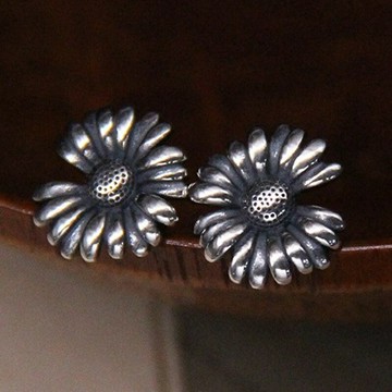 【巴黎精品】現貨+預購 S925手工純銀耳環足銀泰銀耳釘耳飾首飾耳針耳圈情人節禮物-復古菊花男女飾品a1kj5