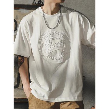 美式潮牌重磅短袖t恤男夏季2025新款高街痞帥純棉休閑落肩五分袖