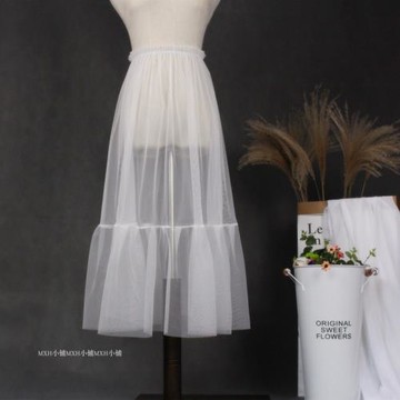 百搭新款透明網紗裙拼接襯裙中長款單層透視半身裙蕾絲邊罩裙裙簾
