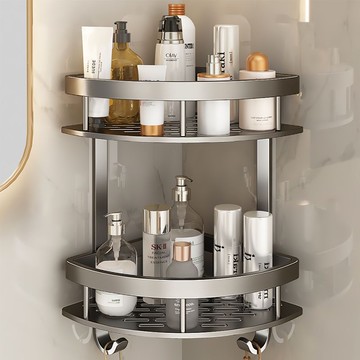 工廠直銷 免運 置物架 浴室毛巾架 收納架 壁掛架 陶市免打孔太空鋁浴室置物架衛生間三角籃壁掛架洗手間墻角收納架特惠/開立發票 售後保障 特價K1219