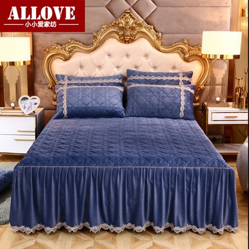 純色水晶絨床裙加厚單件法萊絨夾棉絎縫床罩冬天1.8m2m床墊罩床套