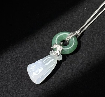 冰種翡翠蓮蓬平安環項鍊 925純銀 | 天然緬甸玉翡翠A貨 | 送禮