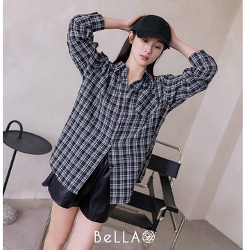 【秋冬新品】BeLLA  復古風格紋襯衫 黑色
