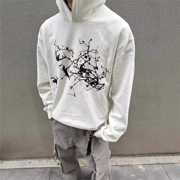 美式休閑潮流數碼直噴cleanfit純棉毛圈秋季寬松連帽衛衣情侶外套