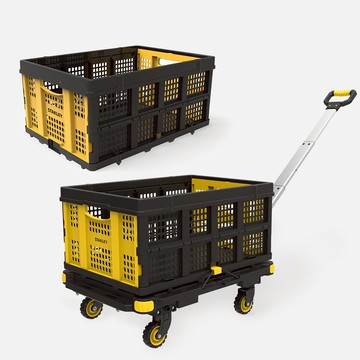 (組合) STANLEY可拼接折疊平板手拉車137kg附籃+折疊置物籃25kg