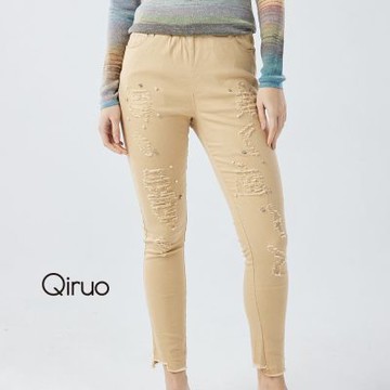 Qiruo 奇若春夏專櫃牛仔褲 9123C-80淺咖啡緊身款