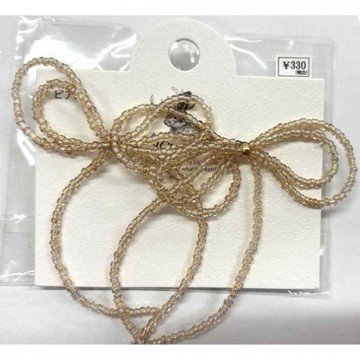 【100 Life Japan Can Do】(H)JL-粉色串珠蝴蝶結耳環(針式)(1對入)
