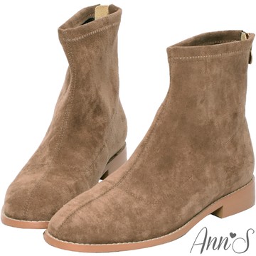 Ann’S高個子女孩看這裡-獨家方楦防水絨布素面平底短靴-可可