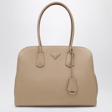 Large sand-colored leather shopping bag
