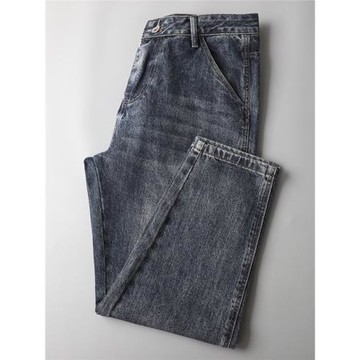 外貿剪標春秋牛仔褲男寬松直筒潮牌墜感美式復古哈倫錐形休閑長褲